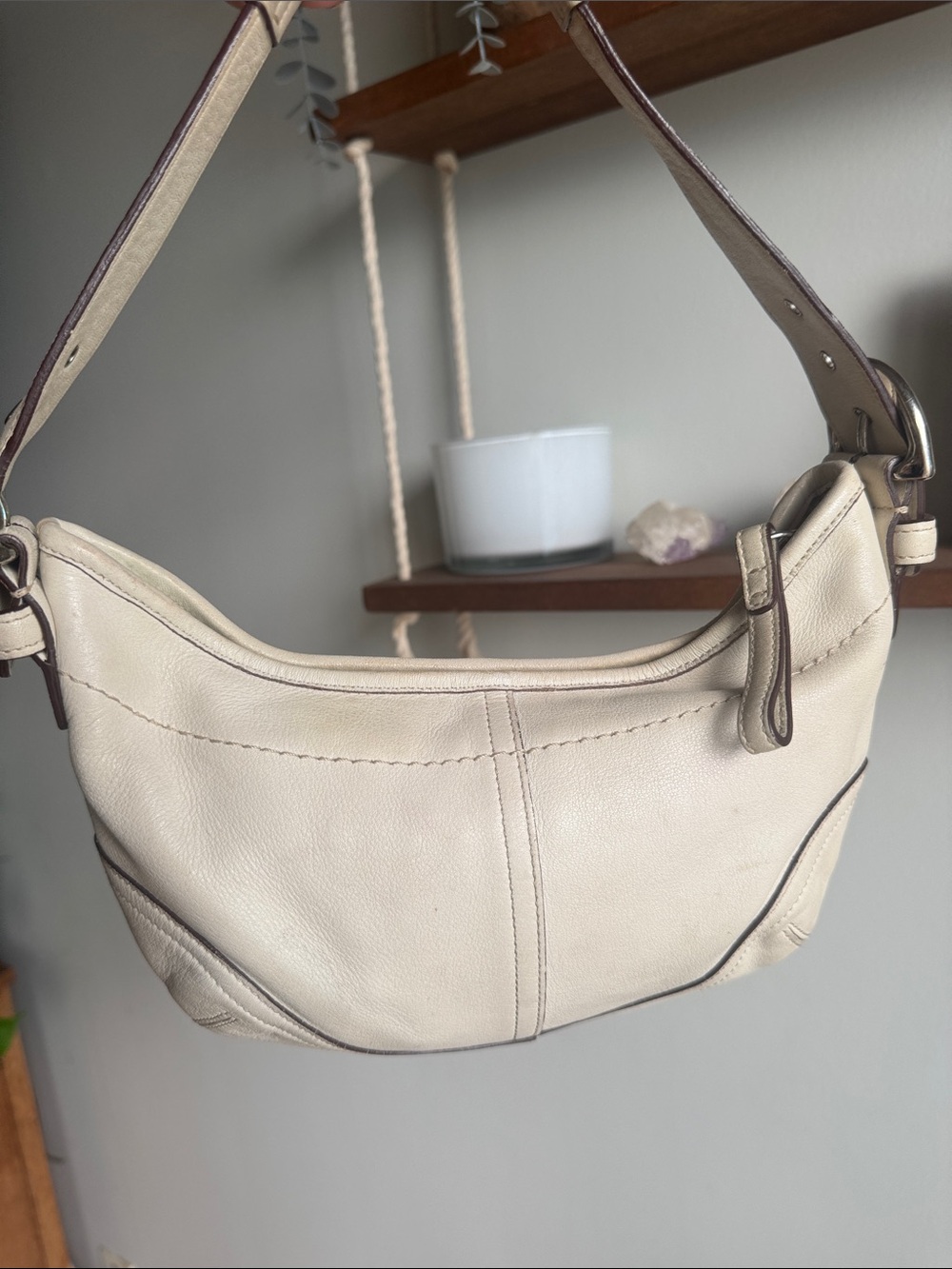 Coach Cream Leather Shoulder Bag with Dark Trim